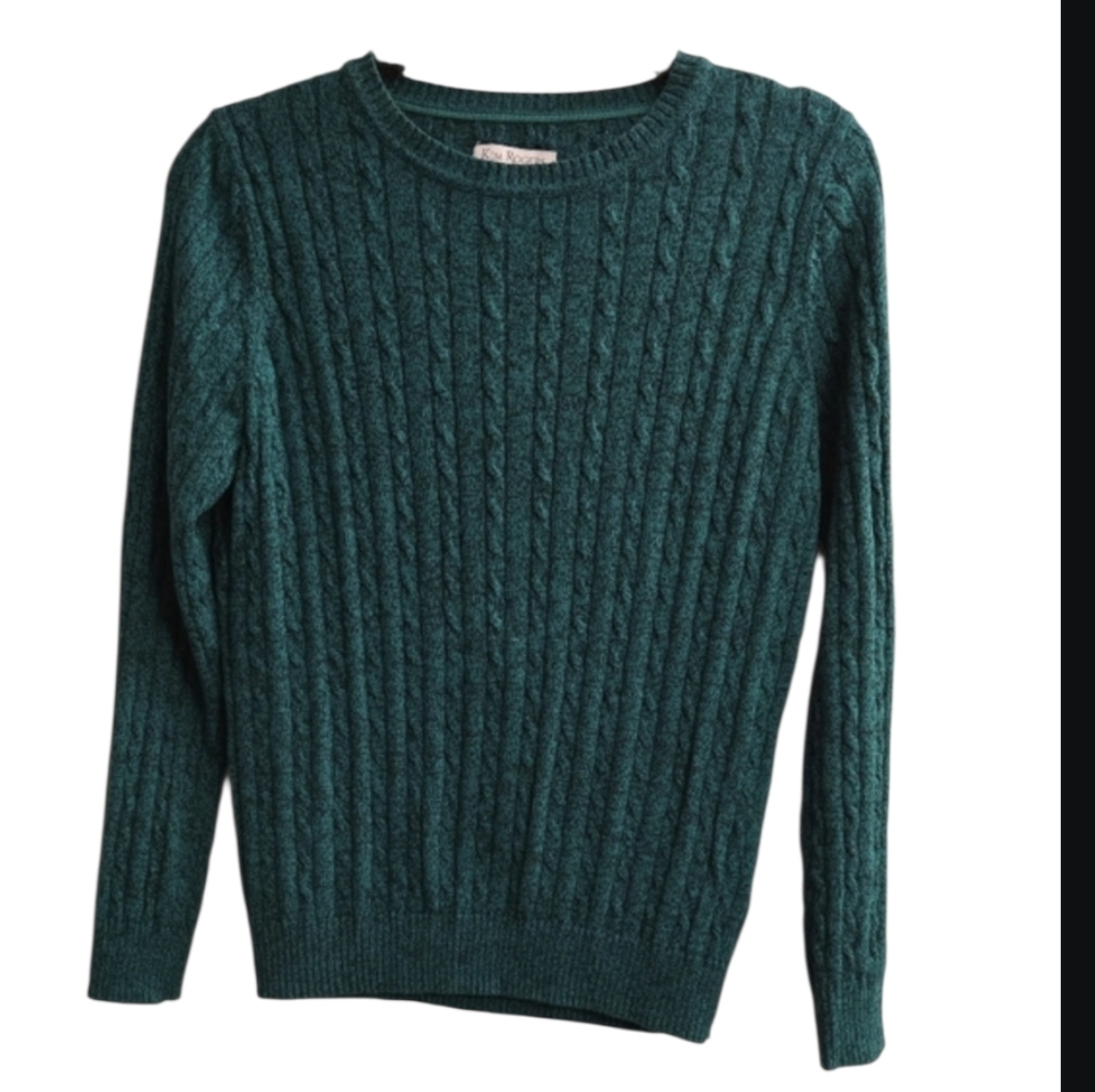 Kim Rogers Teal Cable Knit Sweater, size petite small